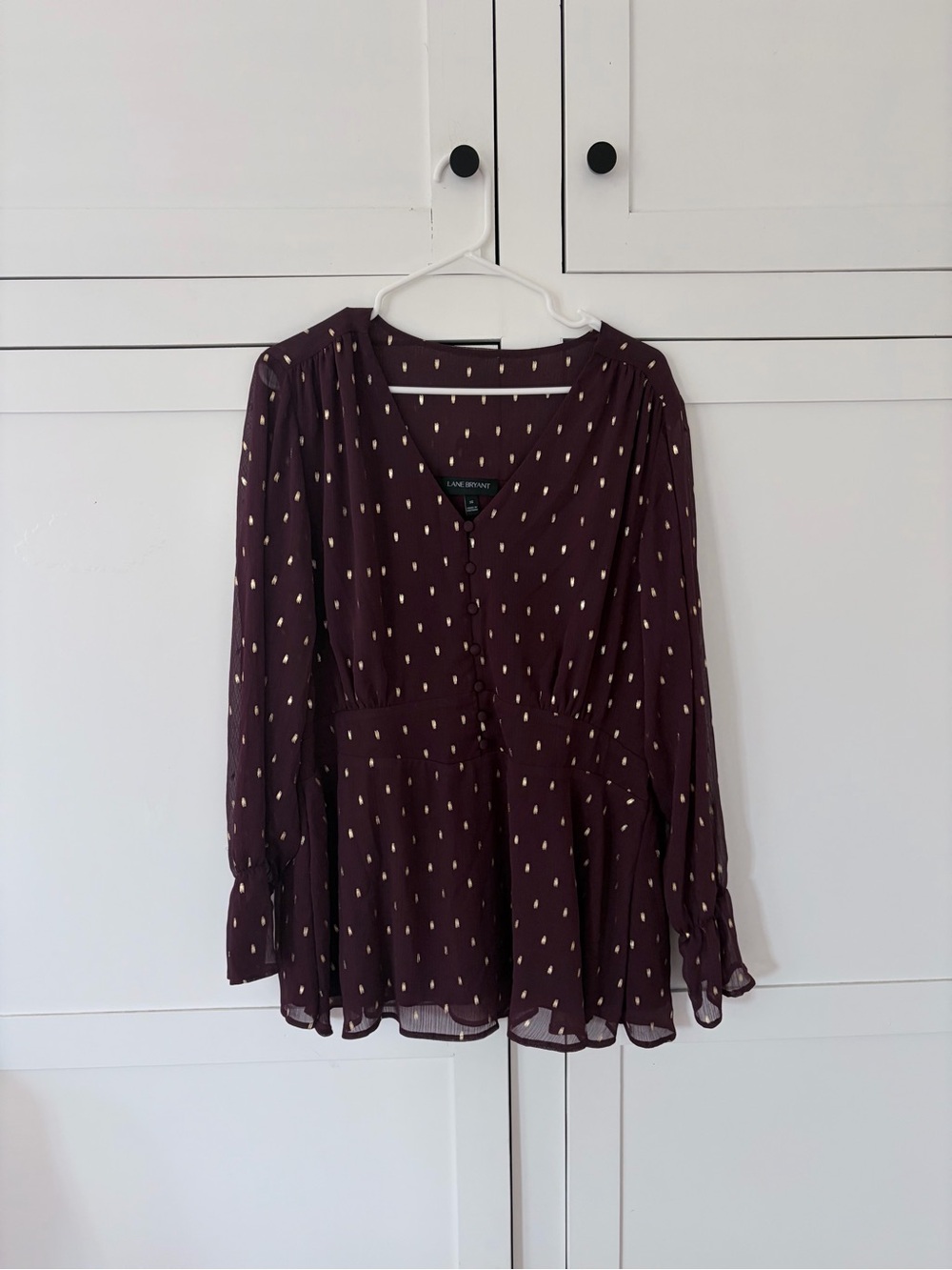 Lane Bryant Purple Sheer Puff Sleeve Print Blouse Size 16